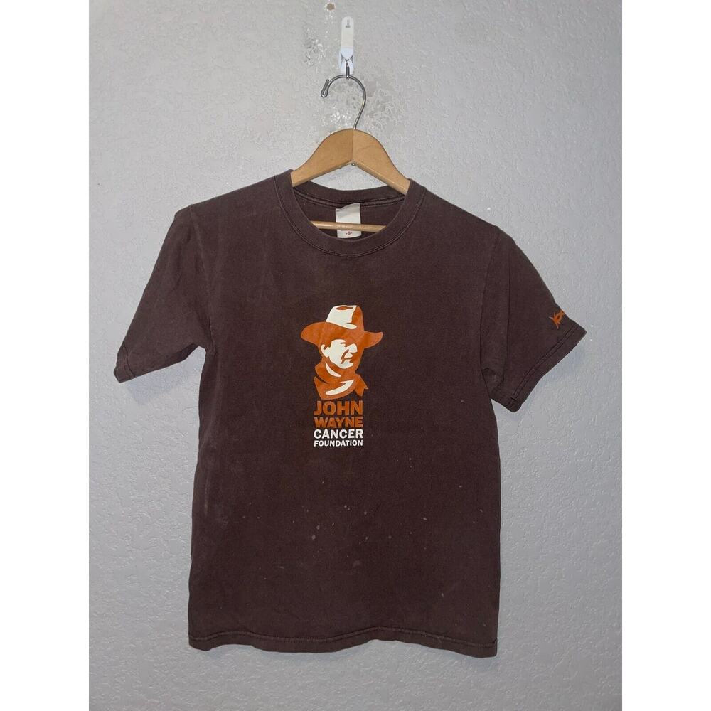 John Wayne Shirt Cancer Foundation Brown Shirt Tee Stained 2000s S Small